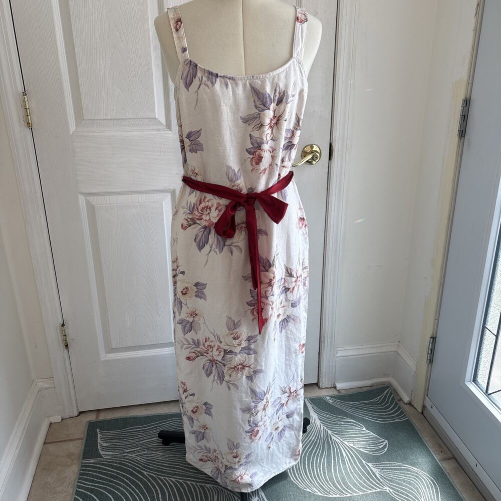 VTG Y2K Karen Kane 100% Linen size 8 Midi Dress Floral Coquette cottagecore